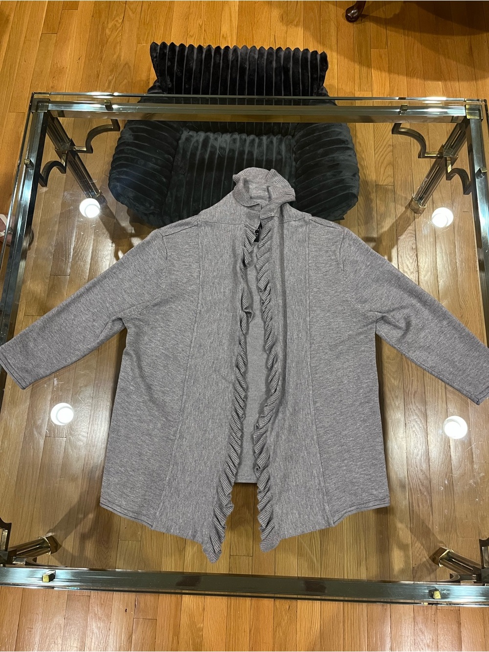 89th & Madison Gray Open-Front Cardigan with Twist Trim